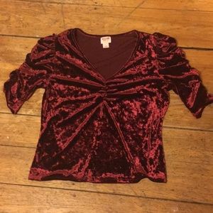 Burgundy, velvet V-neck blouse. Worn once.